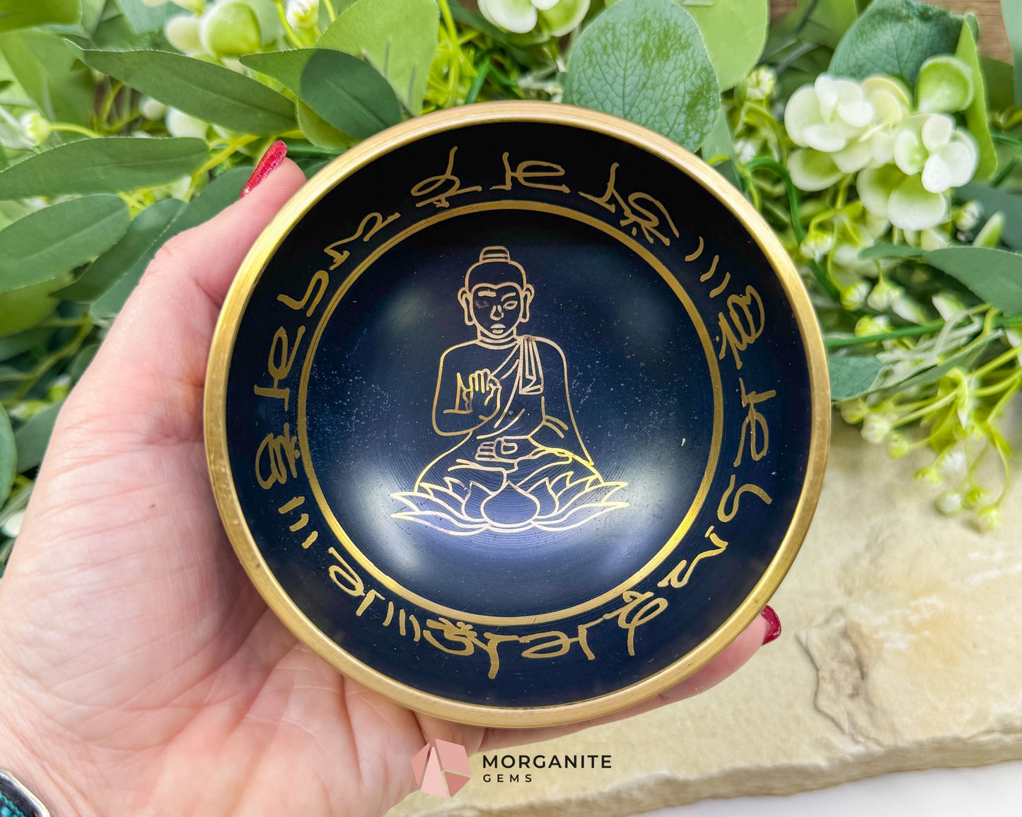 Black Tibetan Meditation Yoga Singing Bowl – 4″ Solid Brass with Dark Finish - Home & Living