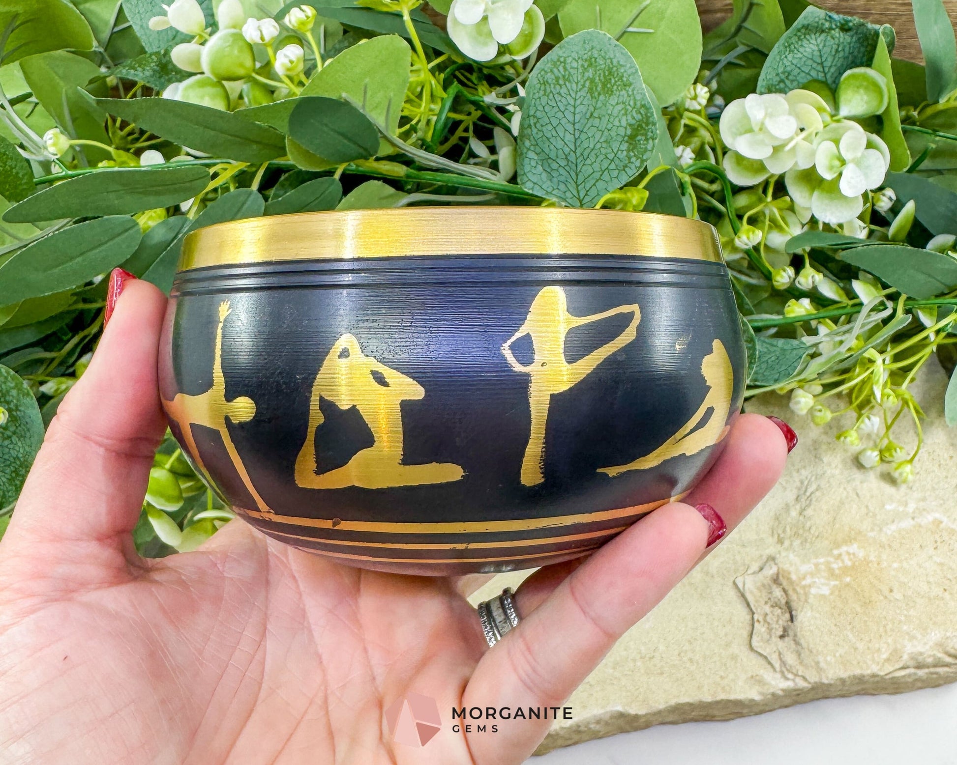 Black Tibetan Meditation Yoga Singing Bowl – 4″ Solid Brass with Dark Finish - Home & Living