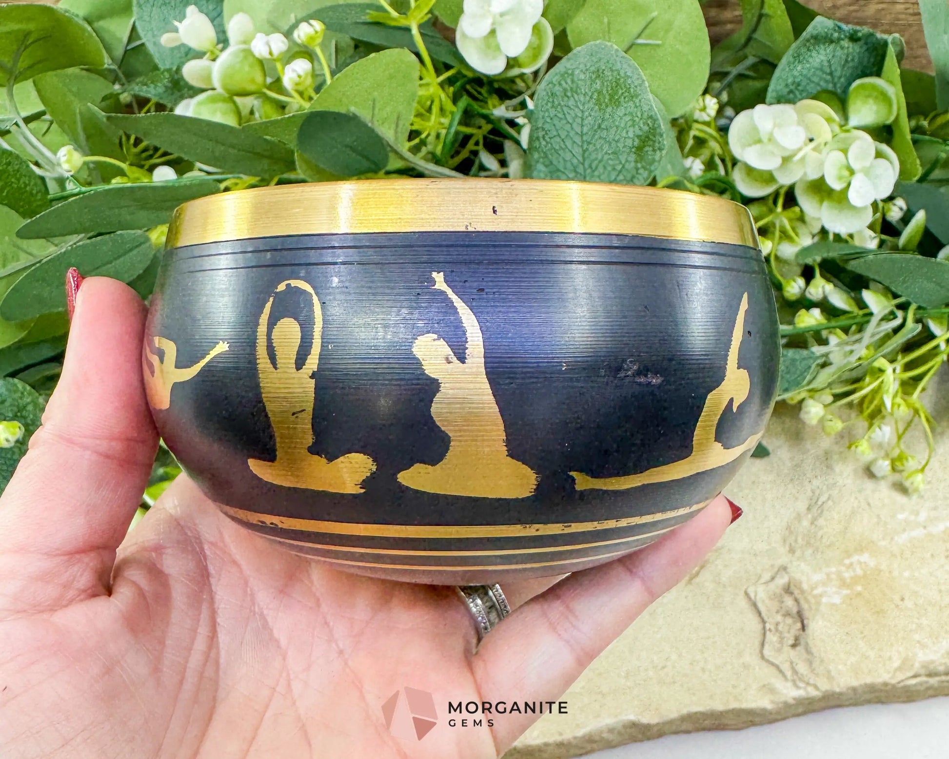 Black Tibetan Meditation Yoga Singing Bowl – 4″ Solid Brass with Dark Finish - Home & Living
