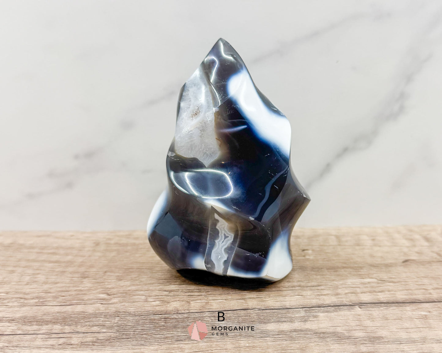 Blue Agate Flame – Polished Crystal for Elegance and Energy-Morganite Gems