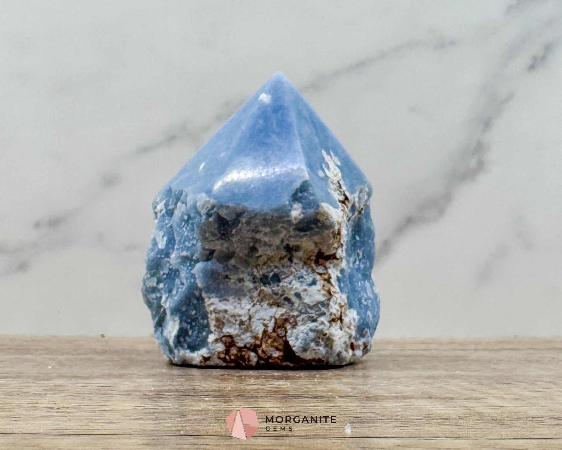 Blue Angelite Half Rough Cut Base Point – Natural Healing Crystal for Peace Communication & Spiritual Growth