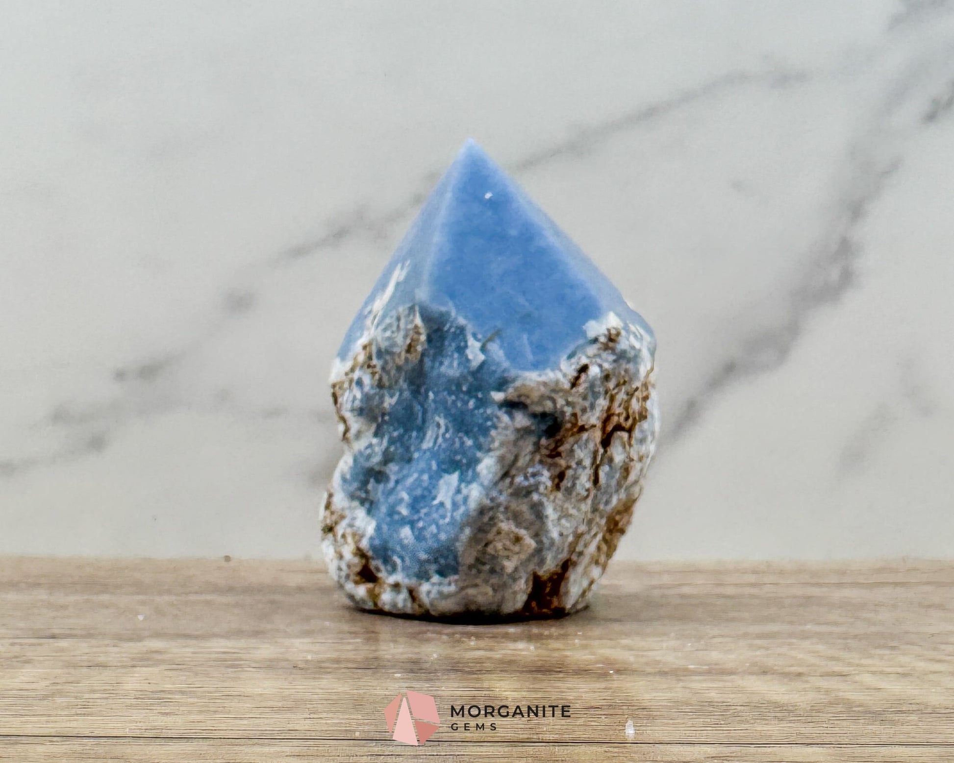 Blue Angelite Half Rough Cut Base Point – Natural Healing Crystal for Peace Communication & Spiritual Growth