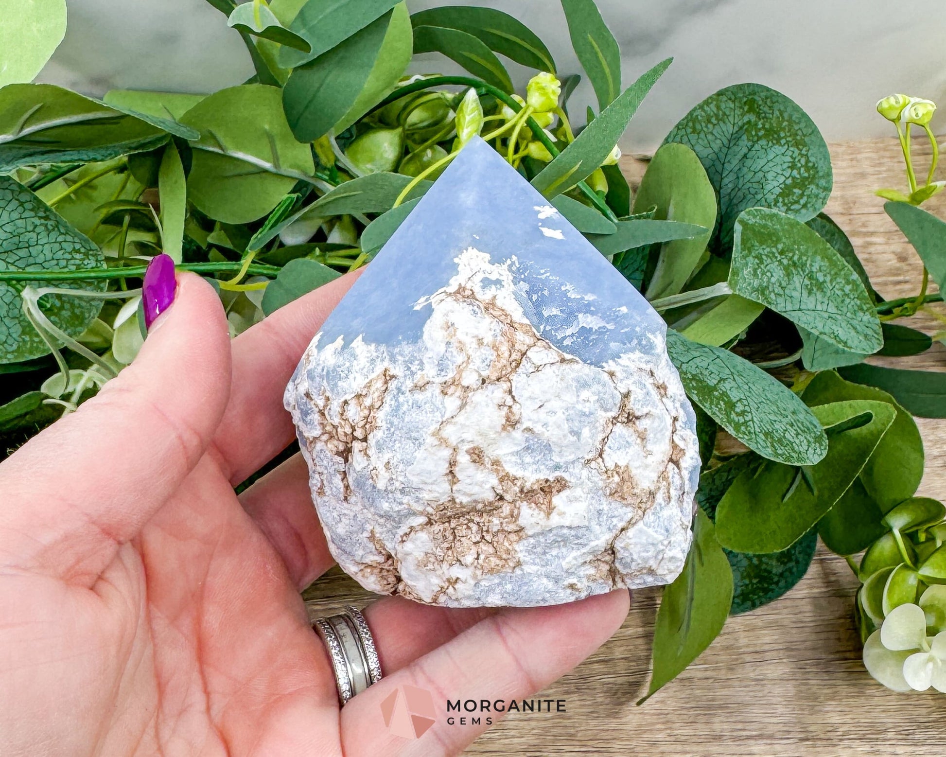 Blue Angelite Half Rough Cut Base Point – Natural Healing Crystal for Peace Communication & Spiritual Growth