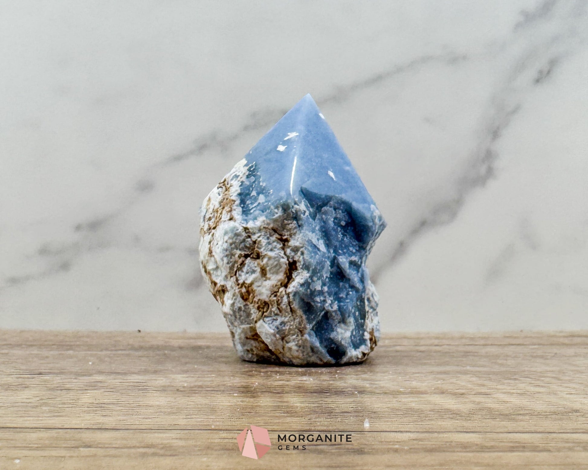 Blue Angelite Half Rough Cut Base Point – Natural Healing Crystal for Peace Communication & Spiritual Growth