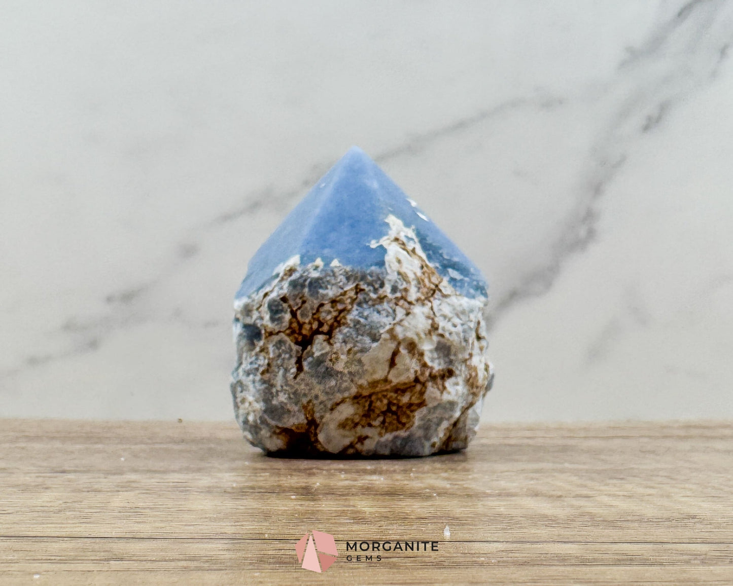 Blue Angelite Half Rough Cut Base Point – Natural Healing Crystal for Peace Communication & Spiritual Growth