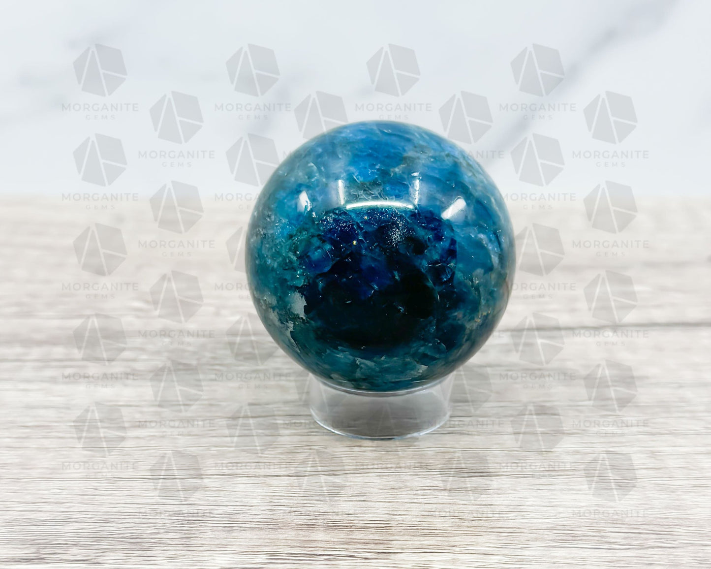 Blue Apatite Sphere – 2.25-Inch, 300g Crystal Ball for Clarity and Focus-Morganite Gems