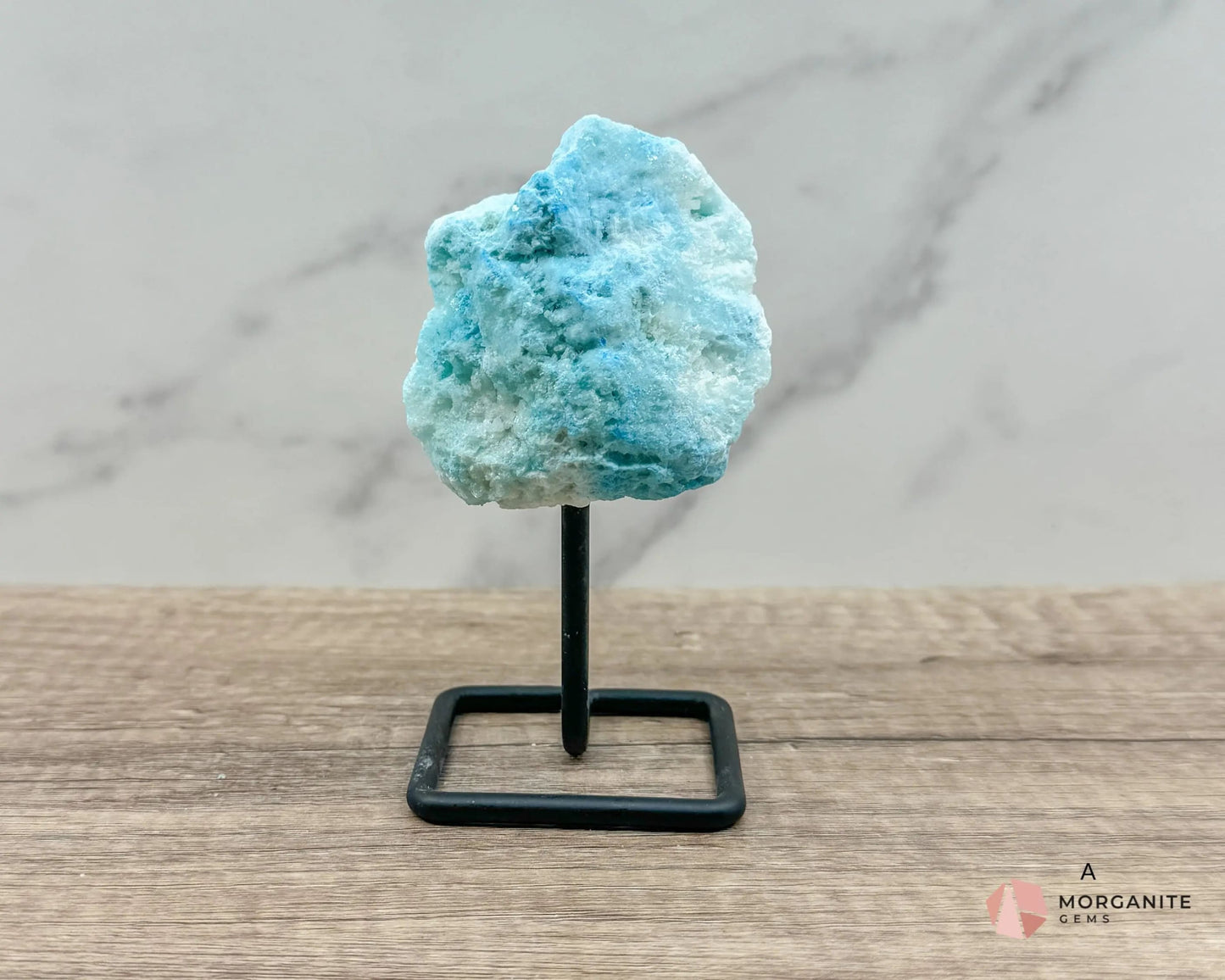 Blue Aragonite Specimen on Metal Stand – Calming and Soothing Crystal for Emotional Healing and Communication-Morganite Gems