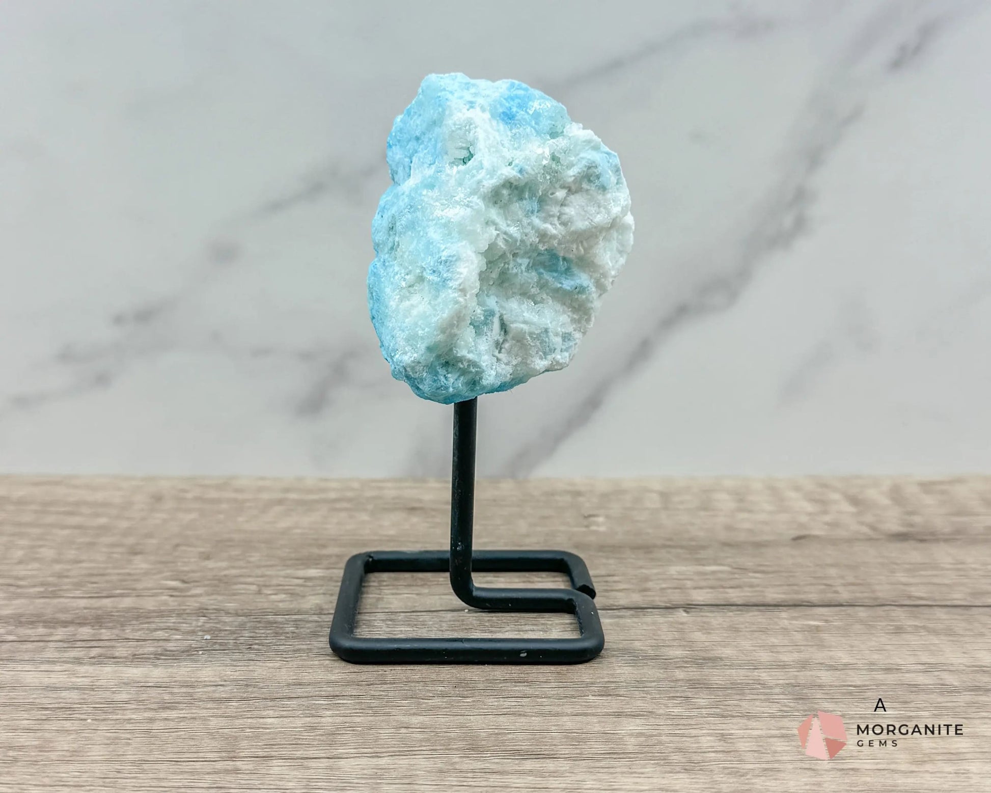 Blue Aragonite Specimen on Metal Stand – Calming and Soothing Crystal for Emotional Healing and Communication-Morganite Gems