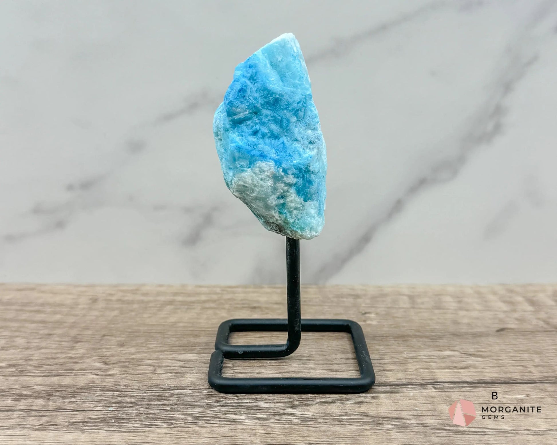 Blue Aragonite Specimen on Metal Stand – Calming and Soothing Crystal for Emotional Healing and Communication-Morganite Gems