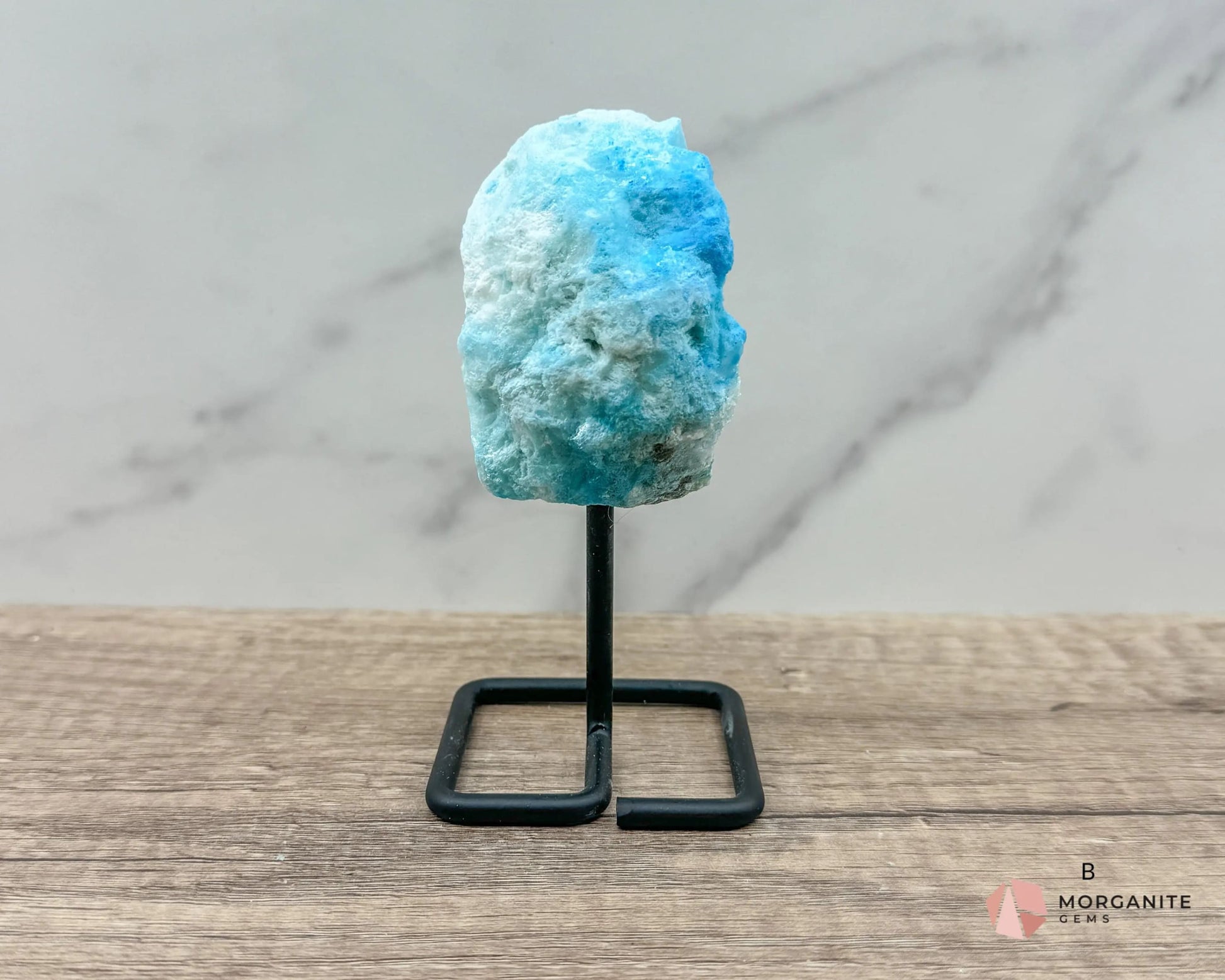 Blue Aragonite Specimen on Metal Stand – Calming and Soothing Crystal for Emotional Healing and Communication-Morganite Gems