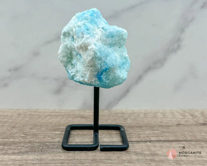 Blue Aragonite Specimen on Metal Stand – Calming and Soothing Crystal for Emotional Healing and Communication-Morganite Gems