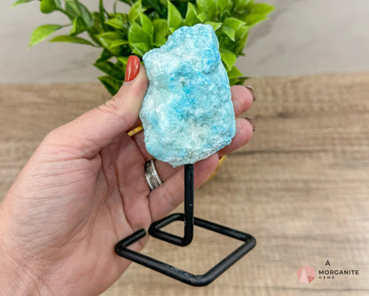 Blue Aragonite Specimen on Metal Stand – Calming and Soothing Crystal for Emotional Healing and Communication-Morganite Gems