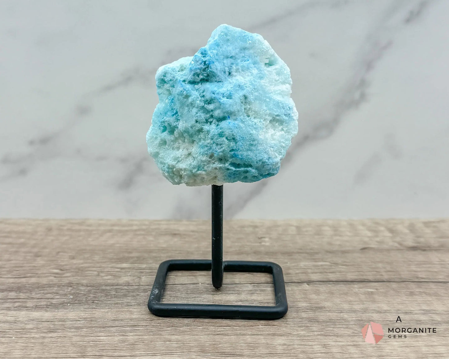 Blue Aragonite Specimen on Metal Stand – Calming and Soothing Crystal for Emotional Healing and Communication-Morganite Gems