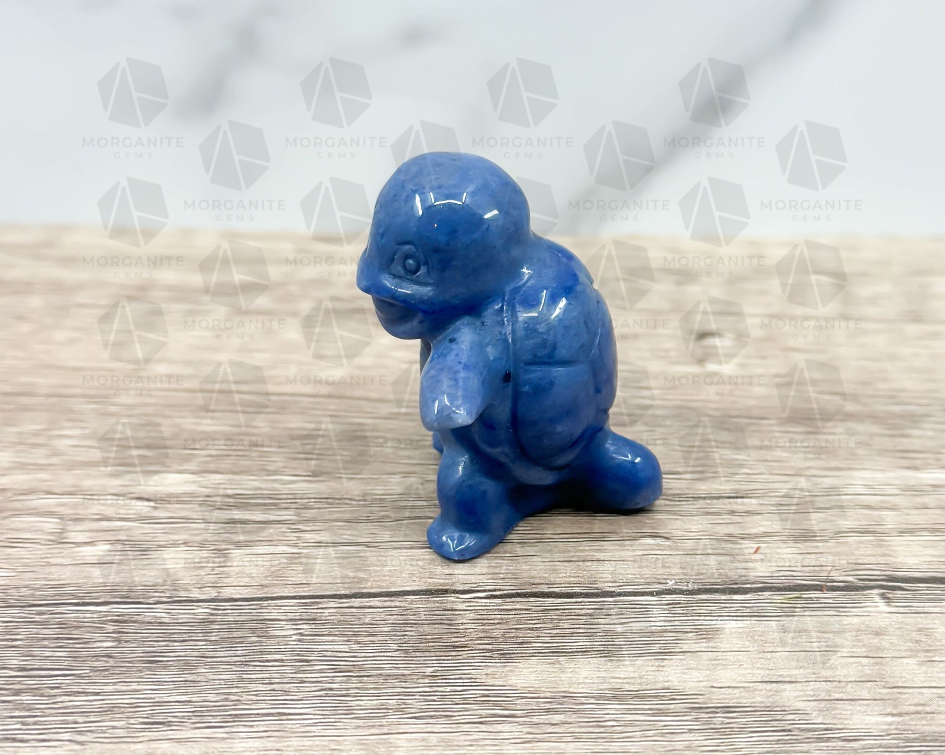 Blue Aventurine Squirtle-Inspired Pokémon Carving – Handcrafted Crystal Figurine-Morganite Gems