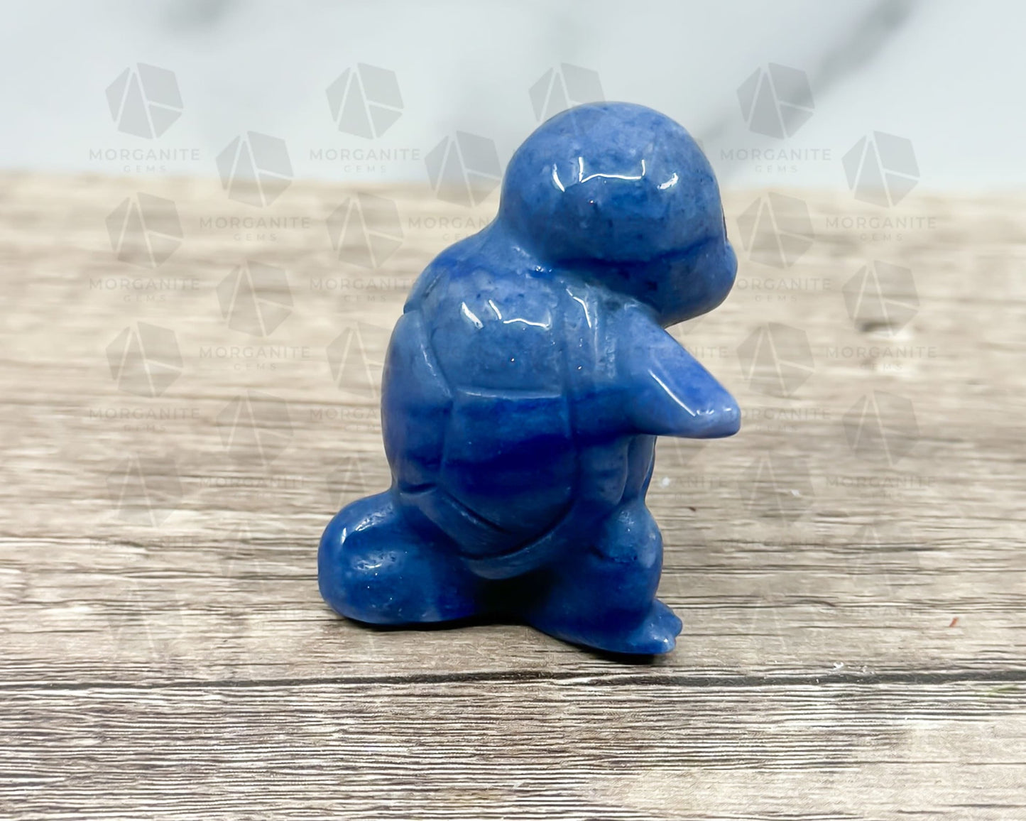 Blue Aventurine Squirtle-Inspired Pokémon Carving – Handcrafted Crystal Figurine-Morganite Gems