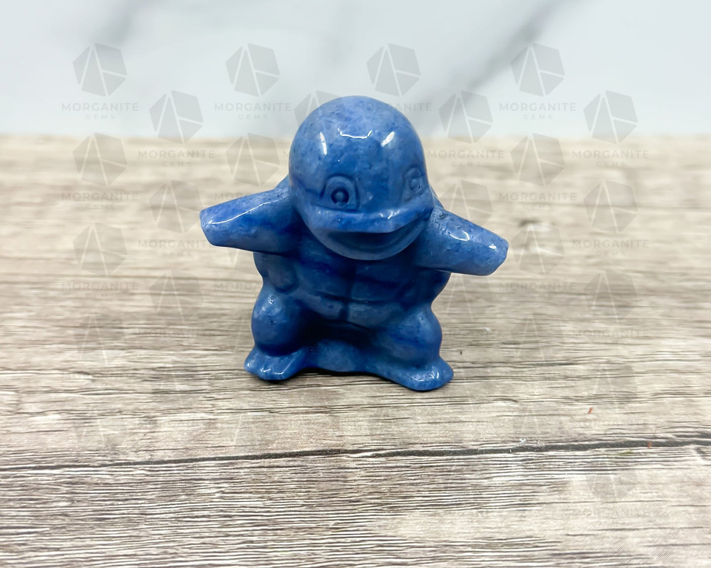 Blue Aventurine Squirtle-Inspired Pokémon Carving – Handcrafted Crystal Figurine-Morganite Gems