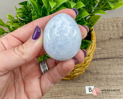 Blue Calcite Carved Egg – Calming Energy for Healing and Balance-Morganite Gems