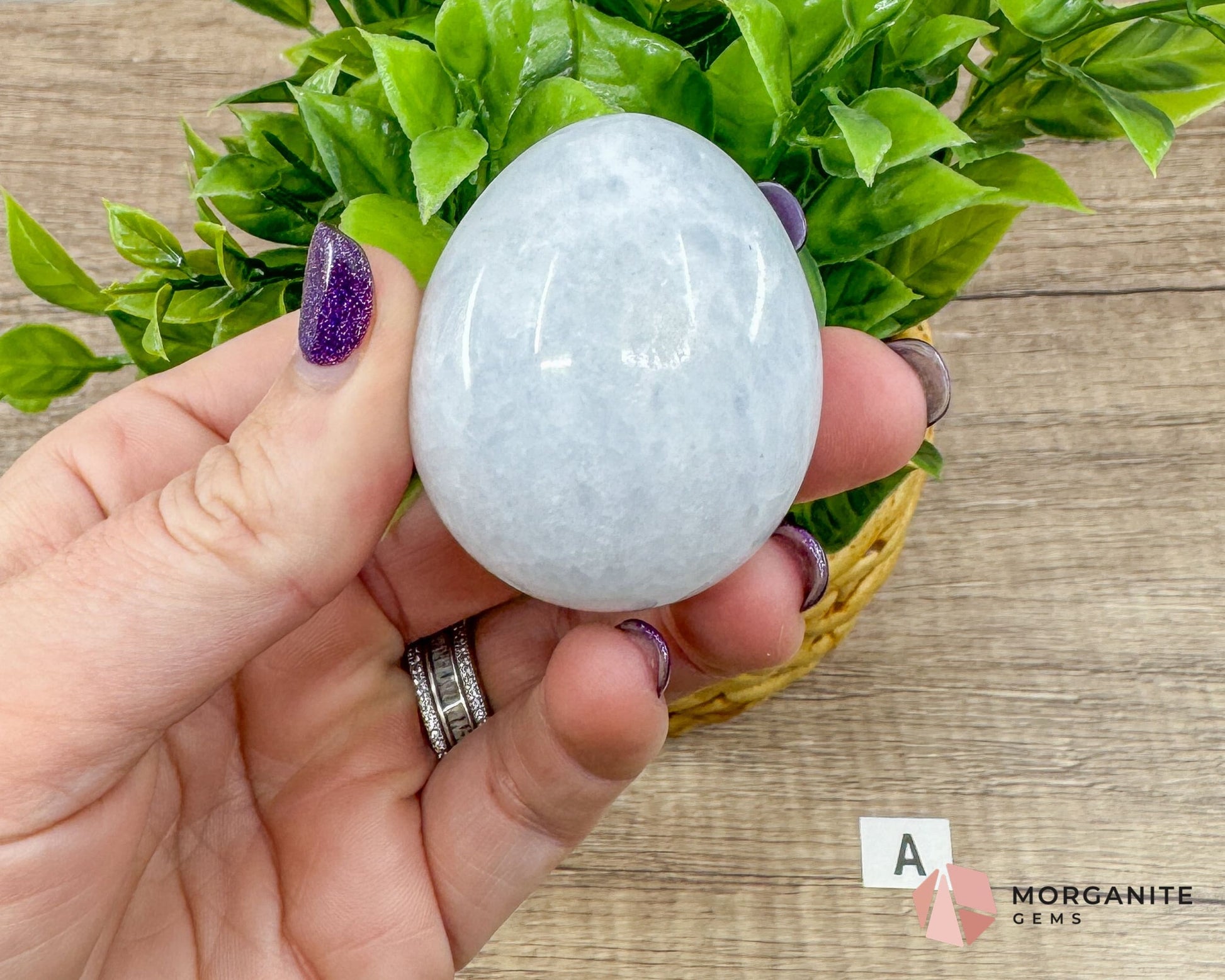 Blue Calcite Carved Egg – Calming Energy for Healing and Balance-Morganite Gems