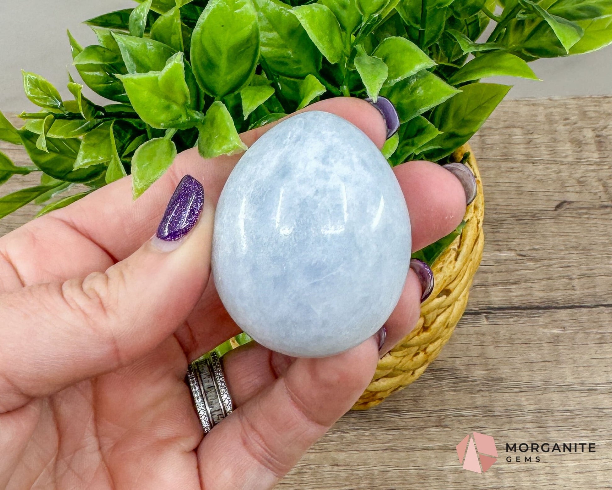 Blue Calcite Carved Egg – Calming Energy for Healing and Balance-Morganite Gems