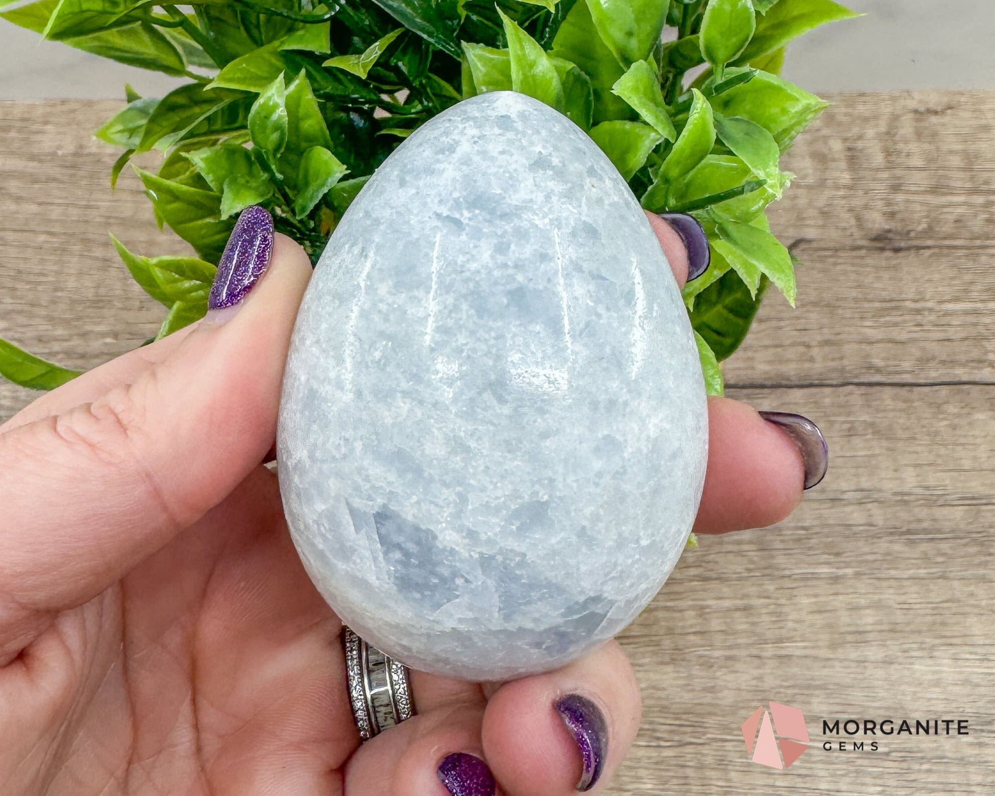 Blue Calcite Carved Egg – Calming Energy for Healing and Balance-Morganite Gems