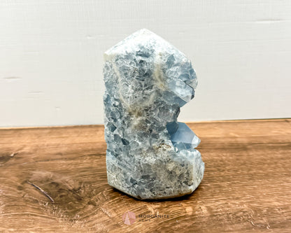 Blue Celestite Tower Obelisk One Natural Side-Morganite Gems