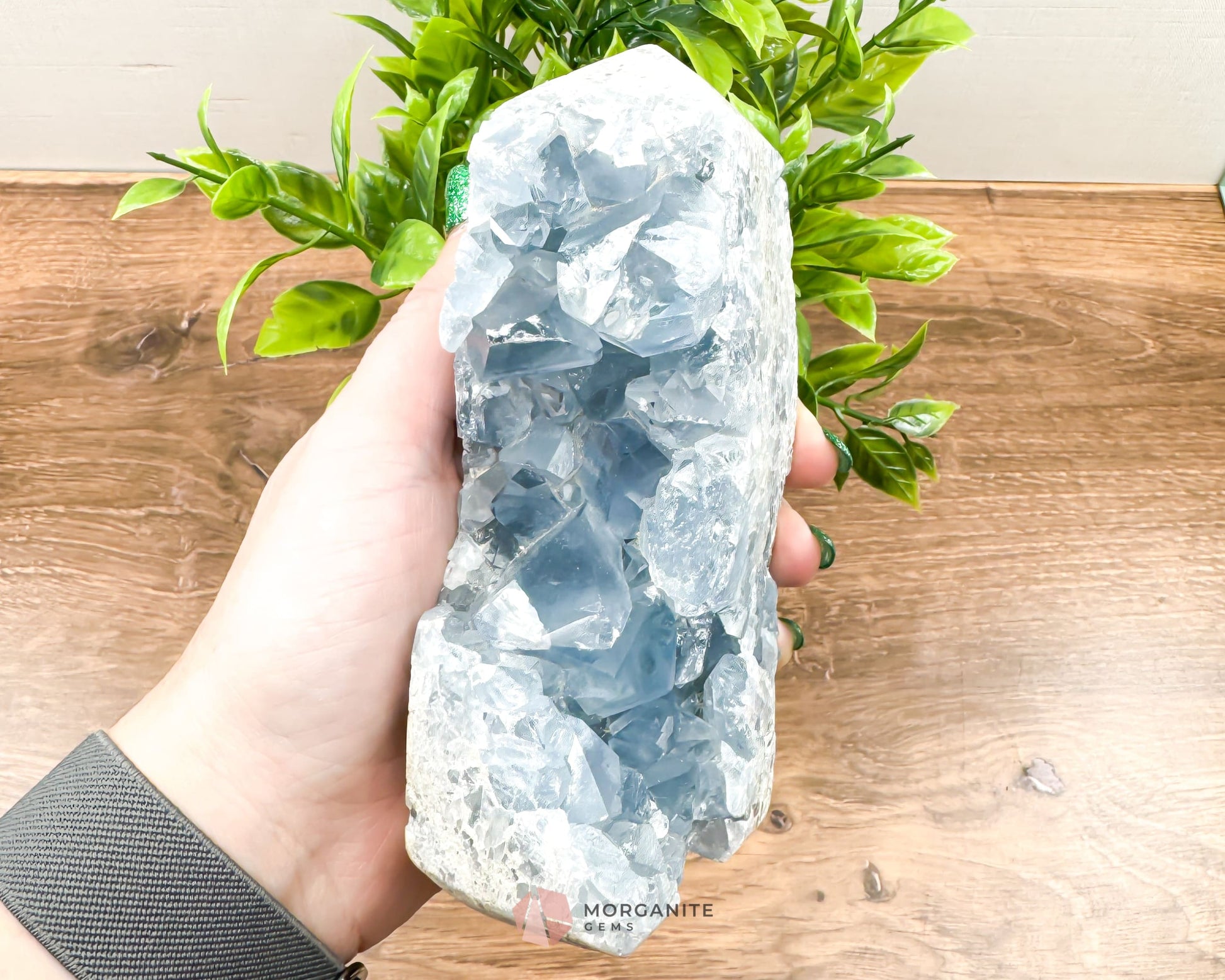 Blue Celestite Tower Obelisk One Natural Side-Morganite Gems