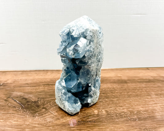 Blue Celestite Tower Obelisk One Natural Side-Morganite Gems