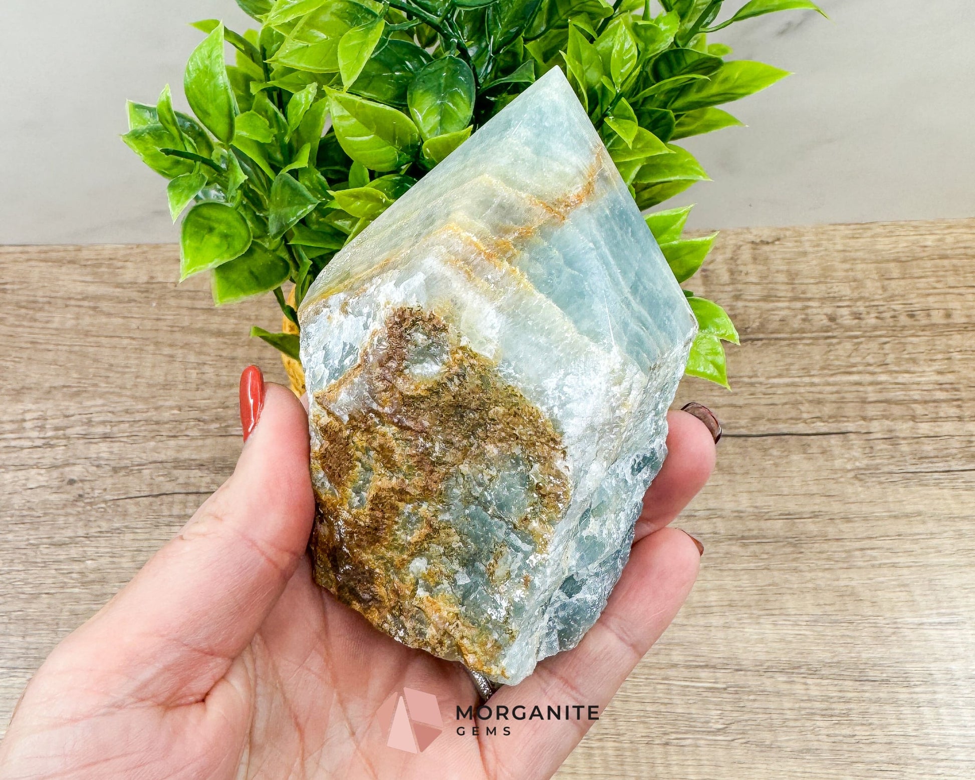 Blue Onyx Half Rough Cut Base Point – Natural Healing Crystal for Emotional Balance & Meditation-Morganite Gems