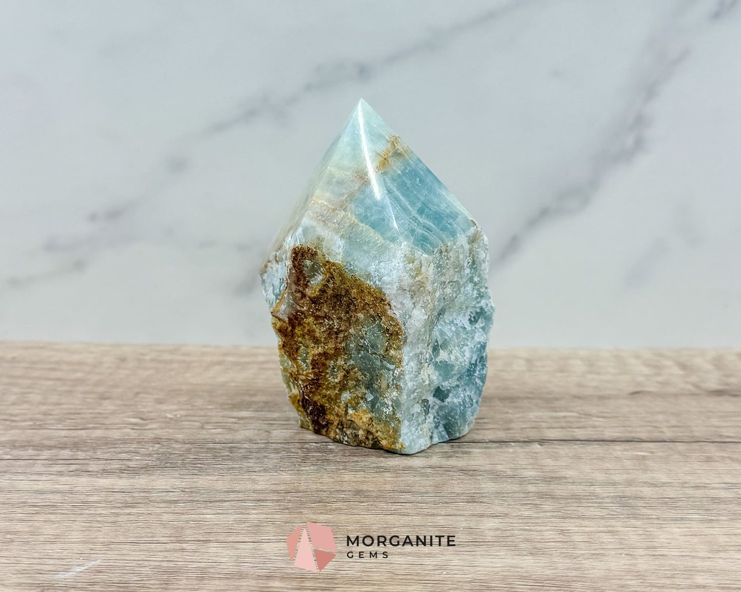 Blue Onyx Half Rough Cut Base Point – Natural Healing Crystal for Emotional Balance & Meditation-Morganite Gems