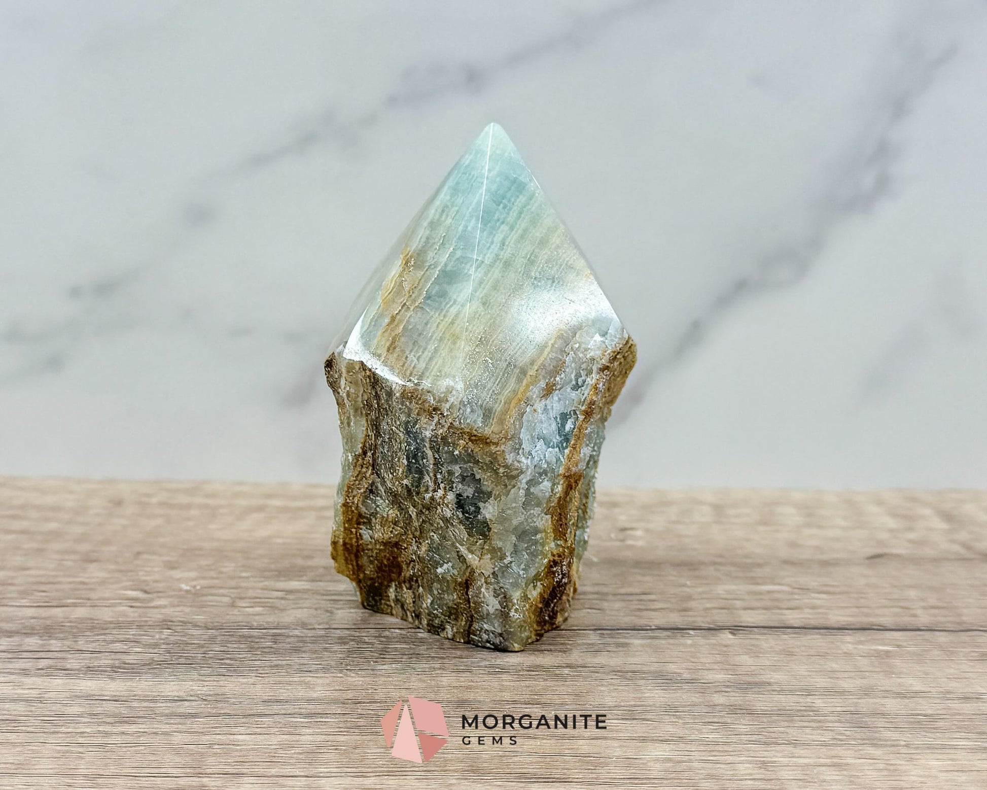 Blue Onyx Half Rough Cut Base Point – Natural Healing Crystal for Emotional Balance & Meditation-Morganite Gems