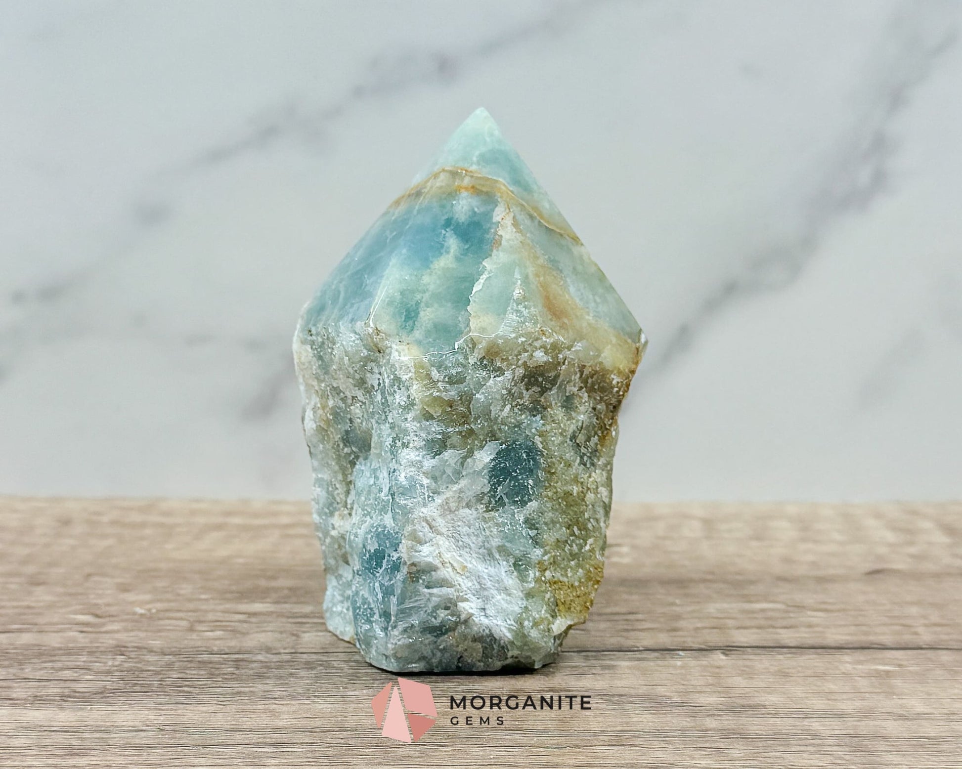 Blue Onyx Half Rough Cut Base Point – Natural Healing Crystal for Emotional Balance & Meditation-Morganite Gems