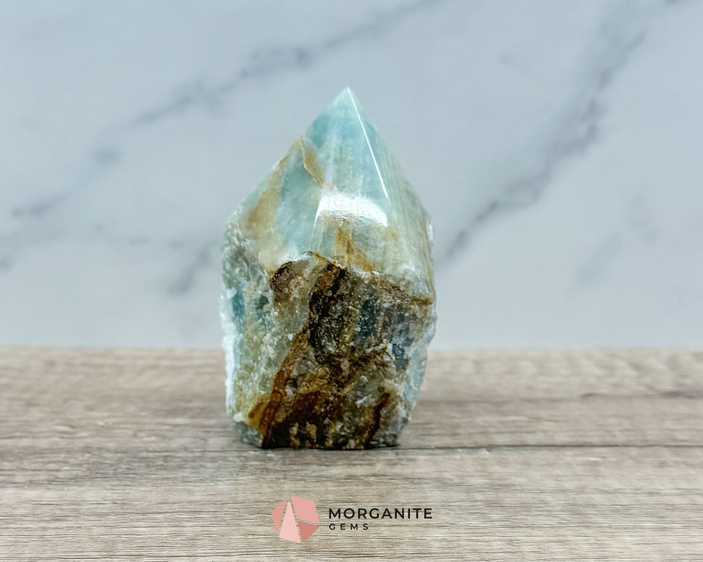 Blue Onyx Half Rough Cut Base Point – Natural Healing Crystal for Emotional Balance & Meditation-Morganite Gems