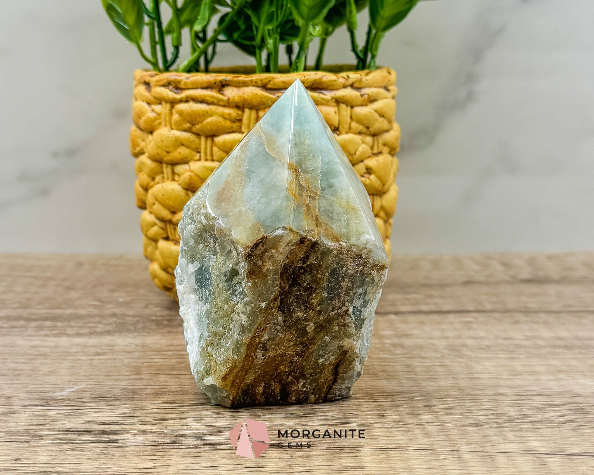 Blue Onyx Half Rough Cut Base Point – Natural Healing Crystal for Emotional Balance & Meditation-Morganite Gems