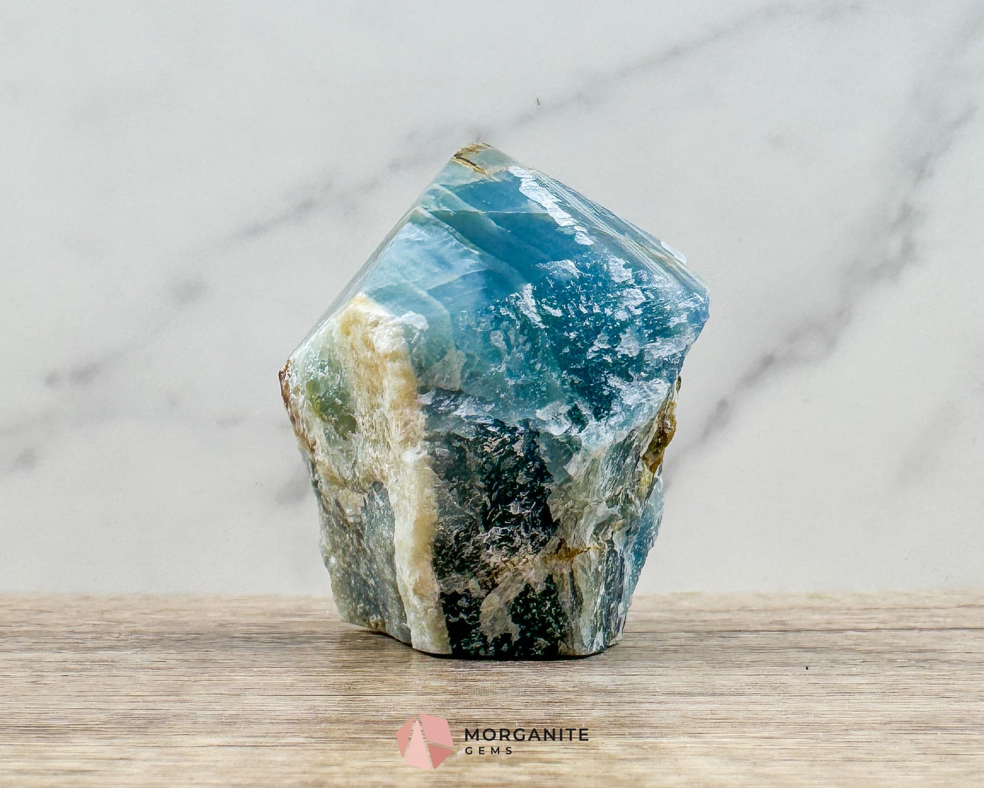 Blue Onyx Half Rough Cut Base Polished Point – Strength & Tranquility - Metaphysical Crystals