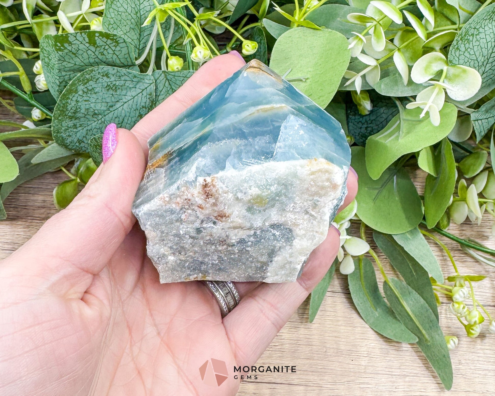 Blue Onyx Half Rough Cut Base Polished Point – Strength & Tranquility - Metaphysical Crystals