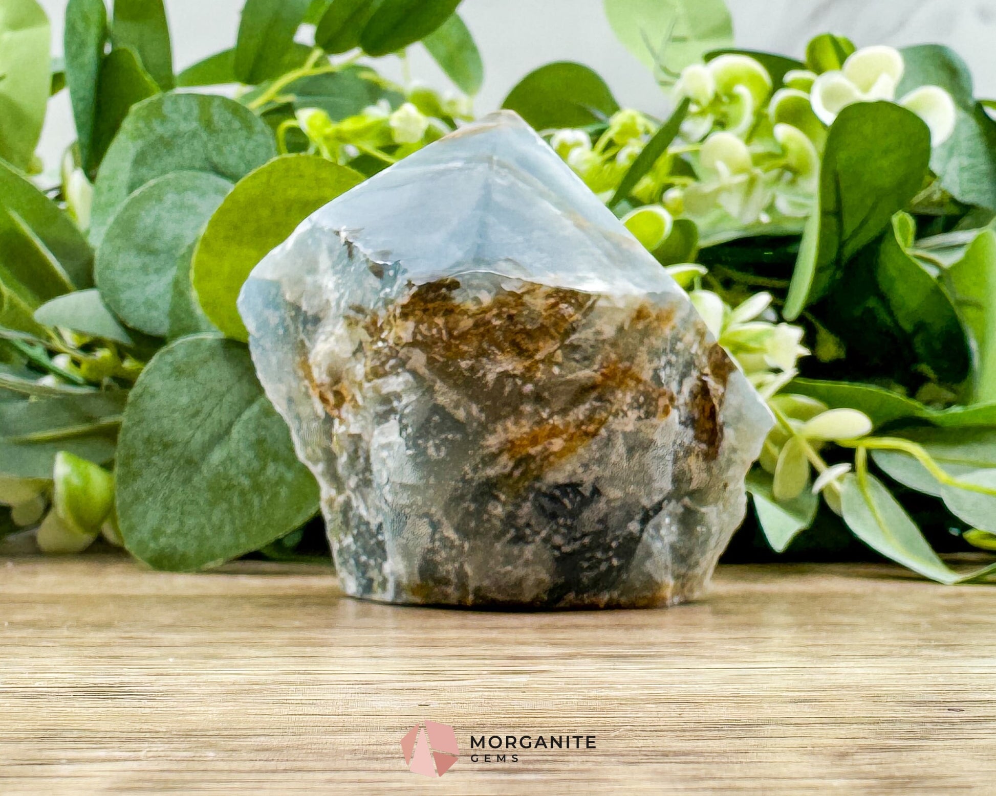 Blue Onyx Half Rough Cut Base Polished Point – Strength & Tranquility - Metaphysical Crystals