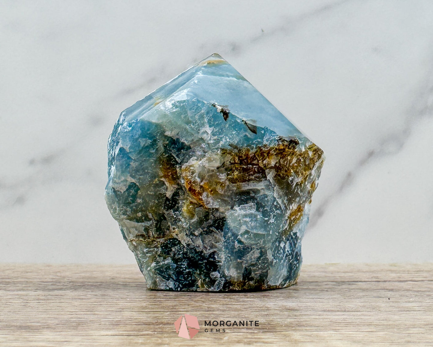 Blue Onyx Half Rough Cut Base Polished Point – Strength & Tranquility - Metaphysical Crystals