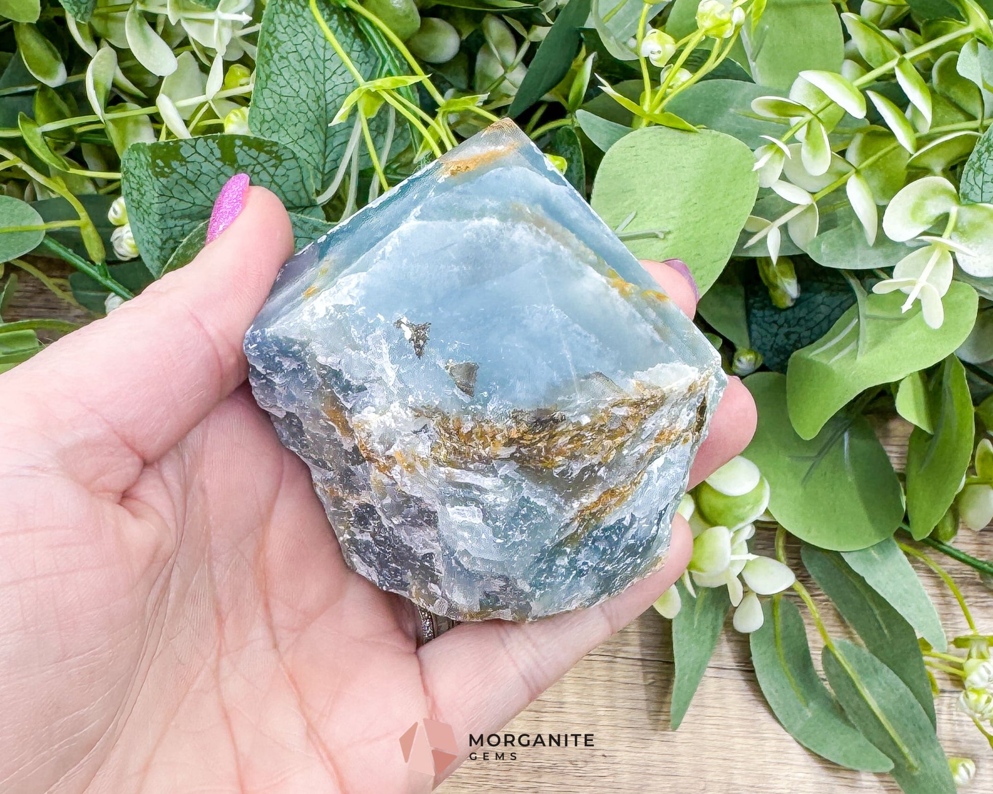 Blue Onyx Half Rough Cut Base Polished Point – Strength & Tranquility - Metaphysical Crystals