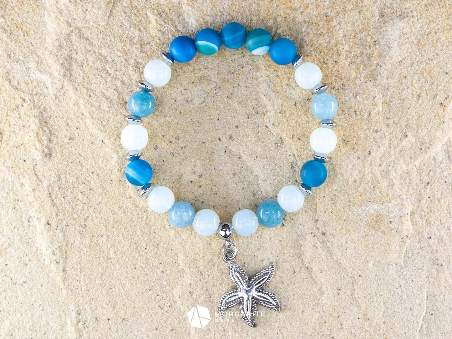 Blue Stripe Agate Bracelet-Morganite Gems