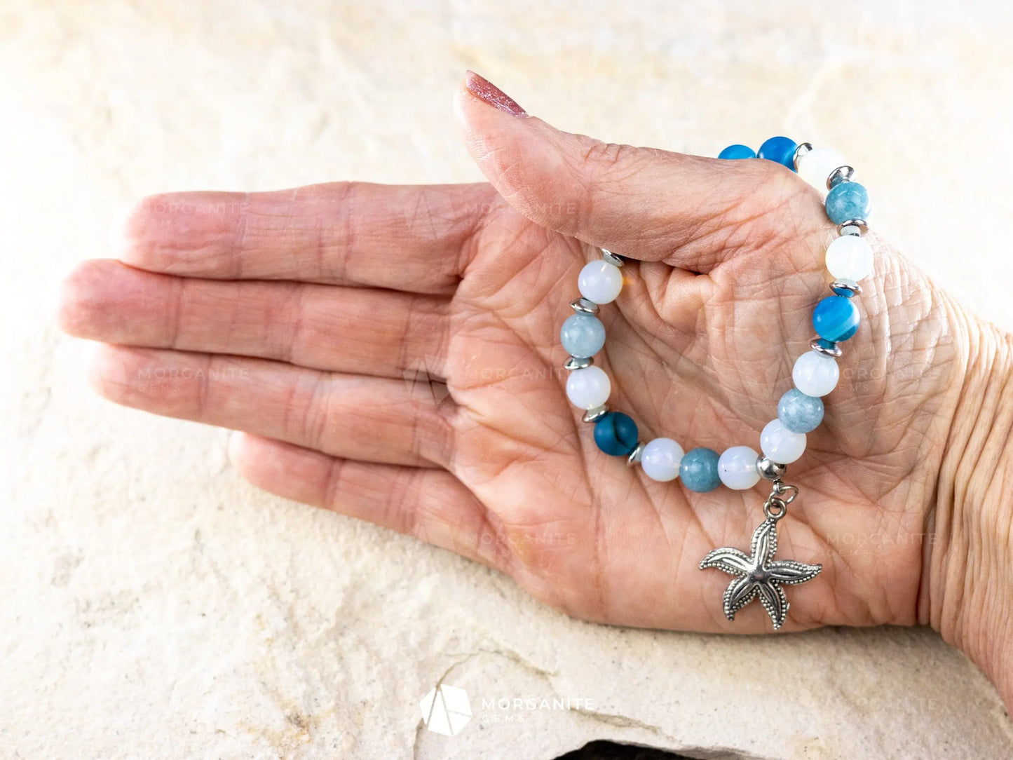 Blue Stripe Agate Bracelet-Morganite Gems