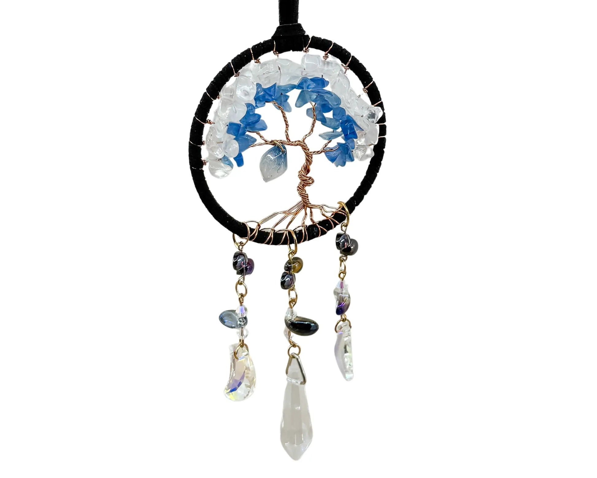 Blue & White Tree of Life Crystal Moon Dreamcatcher – Suncatcher for Car Wall or Office Home & Living