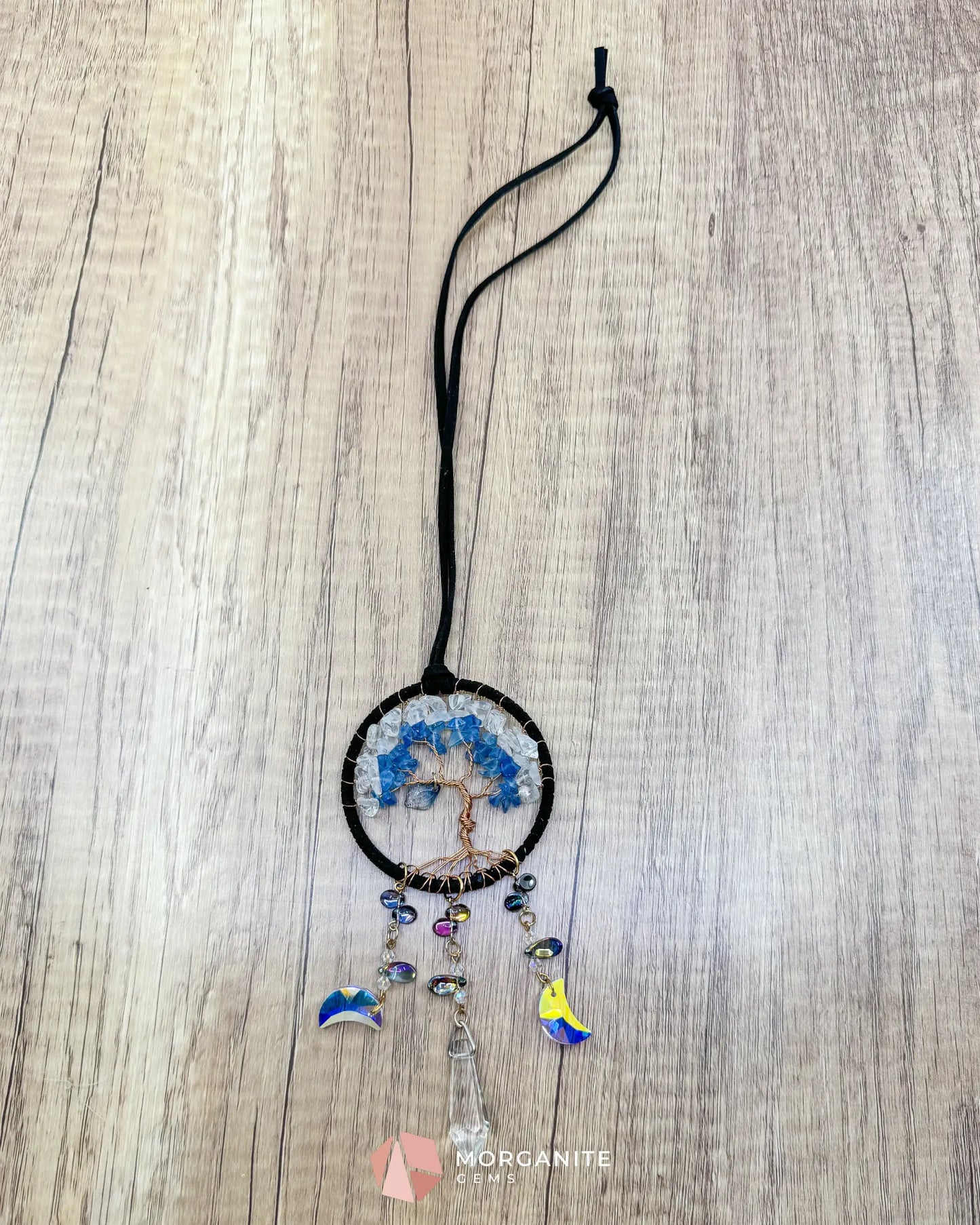 Blue & White Tree of Life Crystal Moon Dreamcatcher – Suncatcher for Car Wall or Office Home & Living