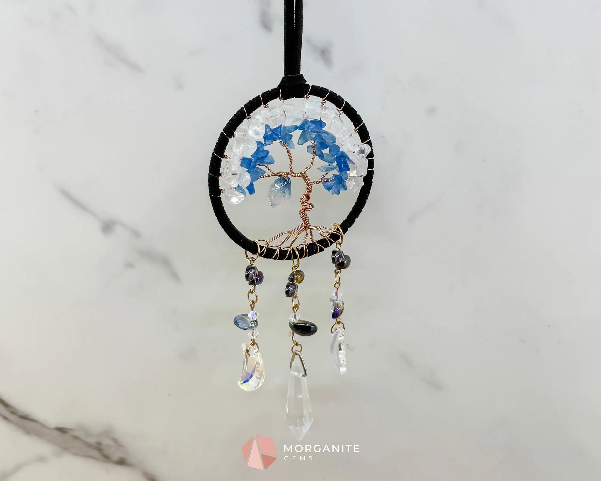 Blue & White Tree of Life Crystal Moon Dreamcatcher – Suncatcher for Car Wall or Office Home & Living