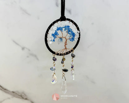 Blue & White Tree of Life Crystal Moon Dreamcatcher – Suncatcher for Car Wall or Office Home & Living