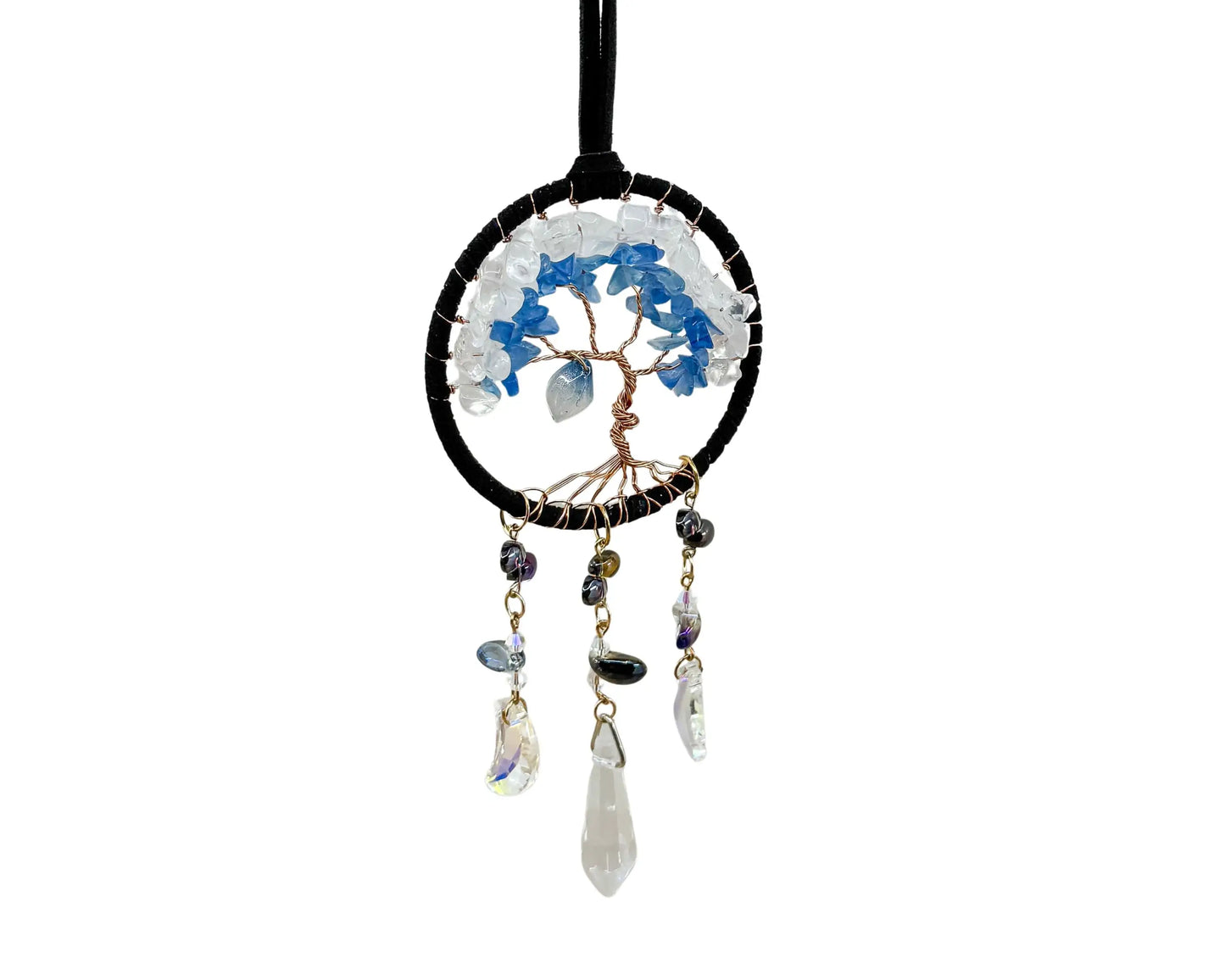 Blue & White Tree of Life Crystal Moon Dreamcatcher – Suncatcher for Car Wall or Office Home & Living