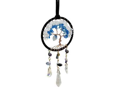 Blue & White Tree of Life Crystal Moon Dreamcatcher – Suncatcher for Car Wall or Office Home & Living