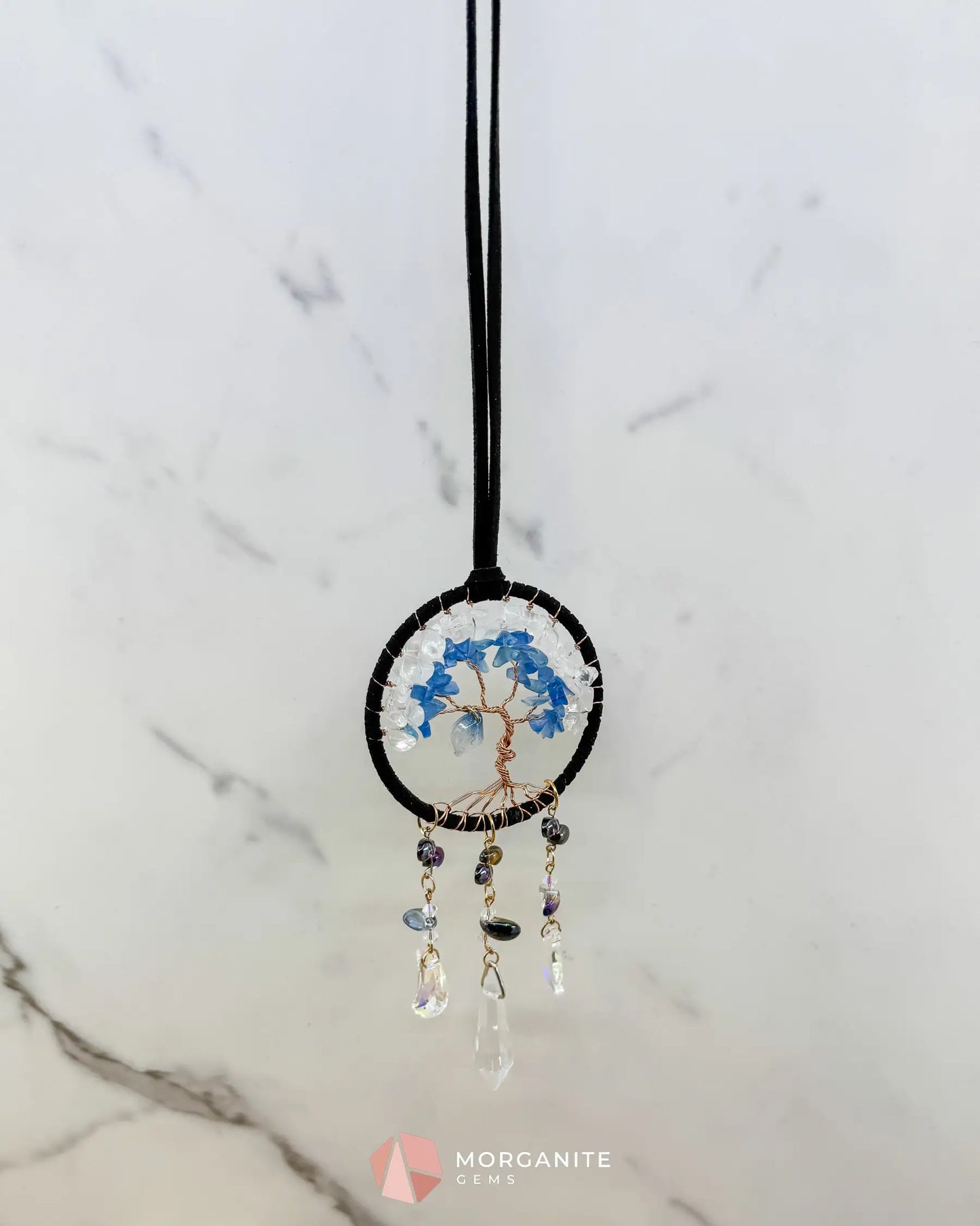 Blue & White Tree of Life Crystal Moon Dreamcatcher – Suncatcher for Car Wall or Office Home & Living