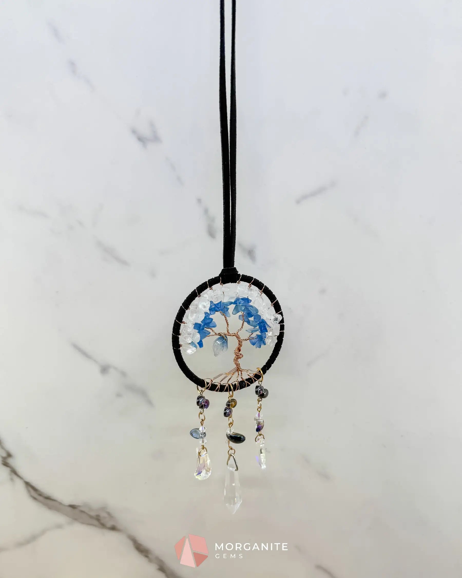 Blue & White Tree of Life Crystal Moon Dreamcatcher – Suncatcher for Car Wall or Office Home & Living