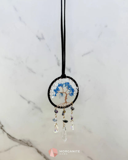 Blue & White Tree of Life Crystal Moon Dreamcatcher – Suncatcher for Car Wall or Office Home & Living