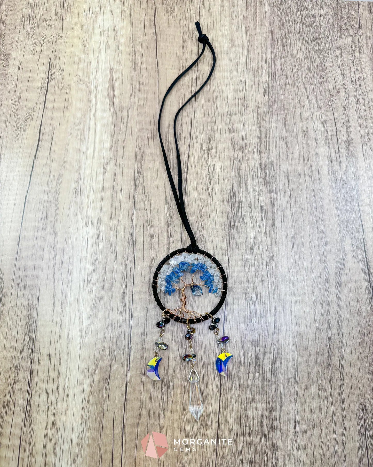 Blue & White Tree of Life Crystal Moon Dreamcatcher – Suncatcher for Car Wall or Office Home & Living